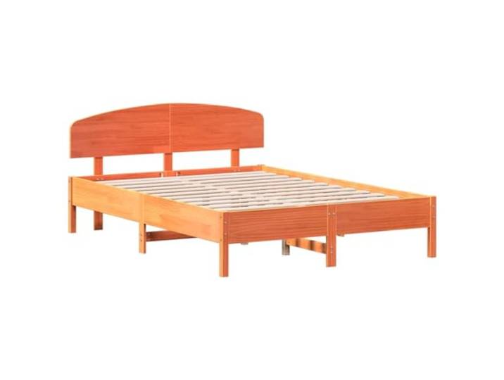 KTHLBRH Bett aus Kiefernholz, 150 x 200 cm, Braun Lattenrost inklusive, Kopfteil zur Unterstützung, Massivholz, robuste Struktur