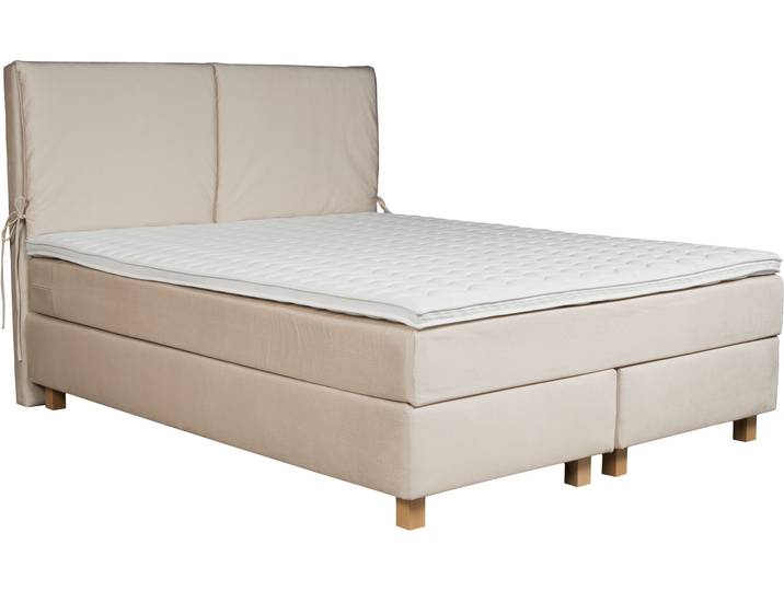 Boxspringbett, Samtvelours, Beige, 180×200 cm, Inkl. Topper, Modern, Home-affaire