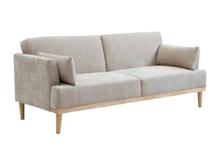 Vente-unique - Schlafsofa 3 Personen Ambrilo - Stoff Beige Holzgestell Zusätzliche abnehmbare Kissenbezüge