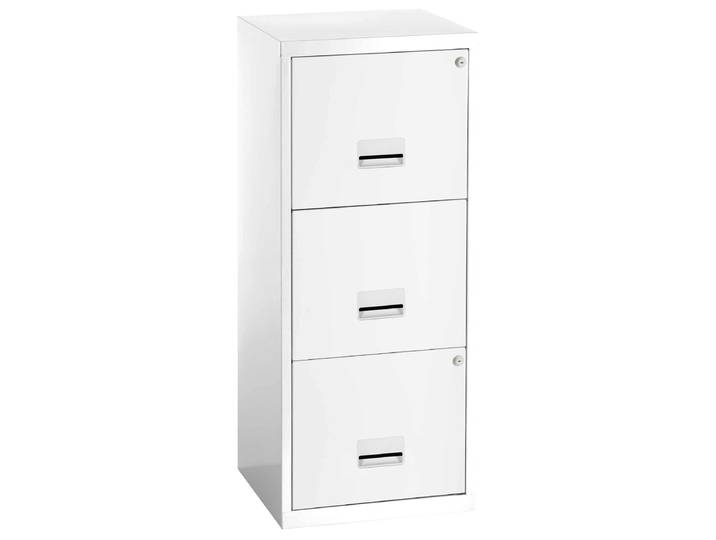 Classeur Métal Pratic 3 tiroirs pour dossiers suspendus - Corps Blanc - Tiroirs Blanc