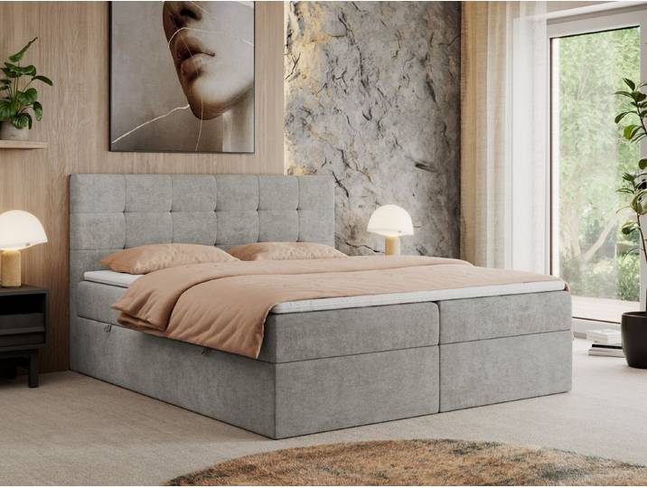 MKS MÖBEL Boxbett CENTOS (Boxspringbett - Set, Packung, Gepolsterte Kopfstütze, T30-Schaum, Topper T25/Visco, Modern), Doppelbett, Multipocket-Matratzen, zwei Bettkästen