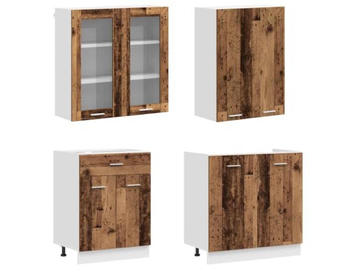 IBUQDDV Kücheneinheit Lyon 8 STK. Altholz Holzwerkstoff Moderne Küchenzeile, Holzwerkstoff, verstellbare Füße, Wandbefestigung, einfache Pflege, Arbeitsplatte optional
