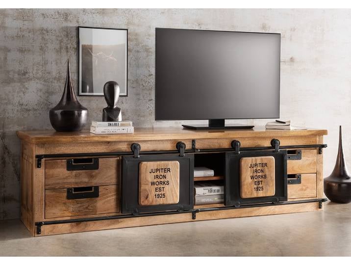 TV Board 180x50cm 'Mark' Mangoholz & Eisen schwarz
