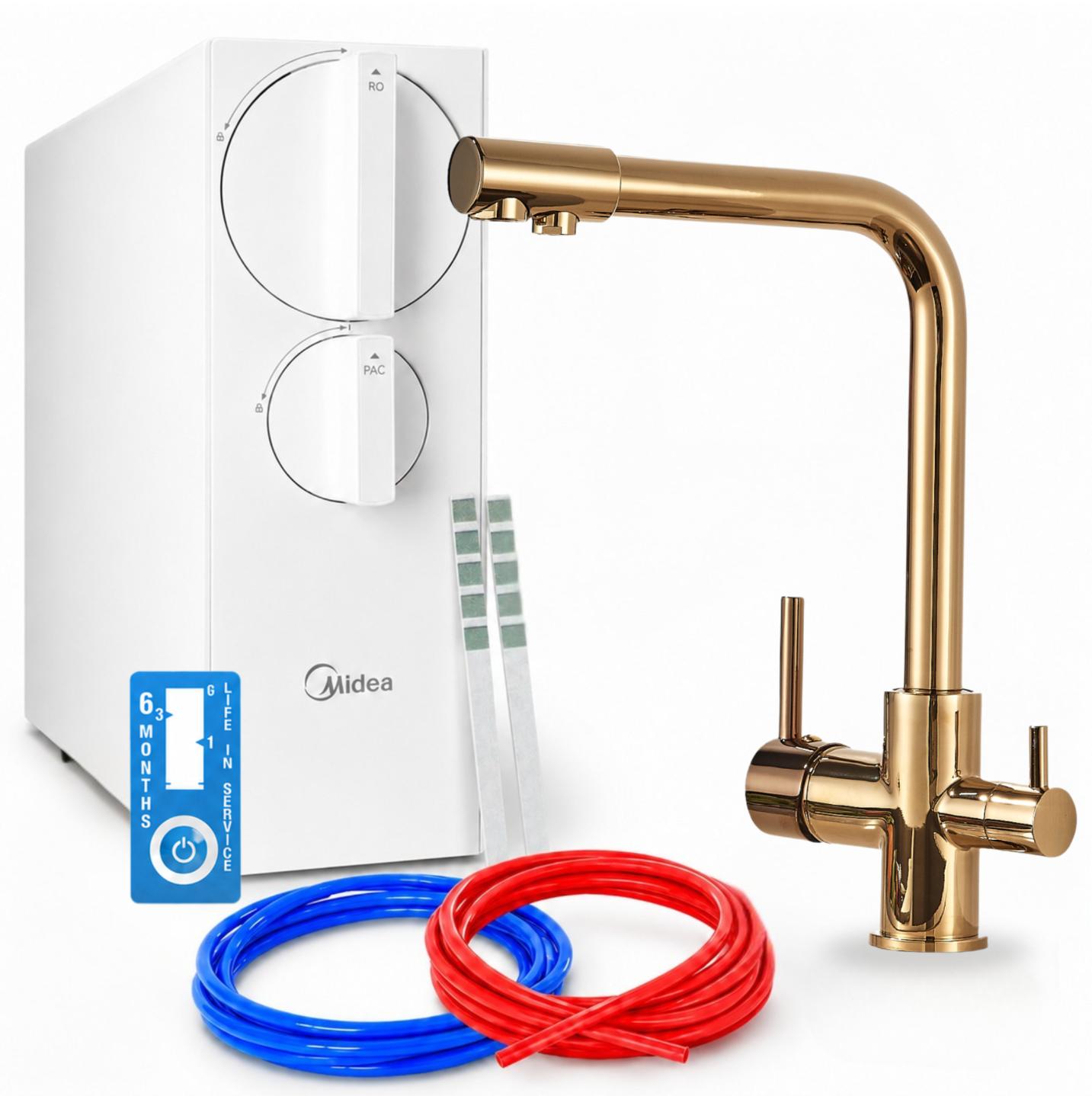 Umkehrosmose Wasserfiltersystem Ari 800 Gpd Ohne Tank Mit Zweigriffarmatur Messing Gold Keramikkartusche 360 Grad Schwenkbar Perlator Wassersparend