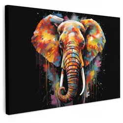 LEINWANDBILD Elefant - Graffiti - Schwarz - Tiere - Farben XXL 150x100 cm