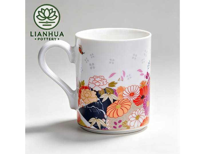LIANHUA POTTERY Linglong Tasse en porcelaine 350 ml artisanale design de jardin verres de luxe anniversaire de mariage et cadeau d'anniversaire
