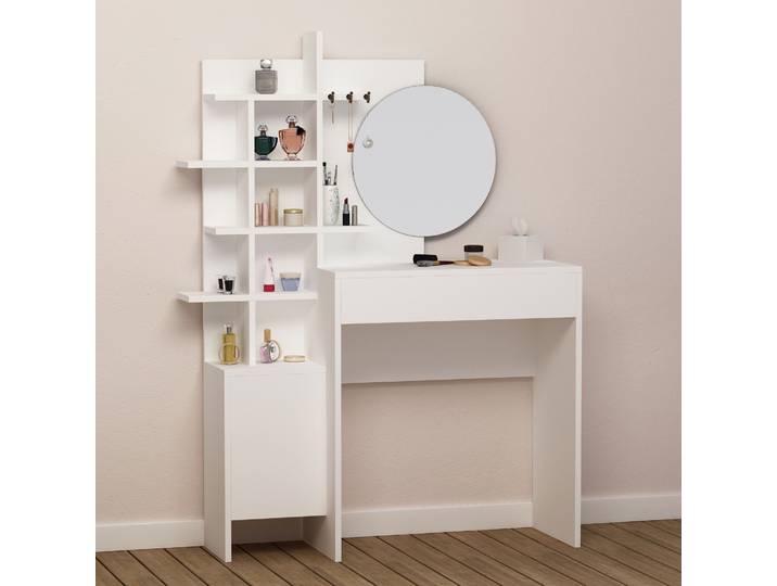 Skye Decor, Mup - White, Schminktisch, Weiß, 100 % MELAMINBESCHICHTETE SPANPLATTEN, 105 x 35 x 151 cm