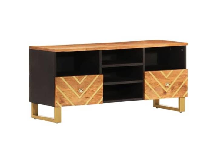 KGHERMDF TV-Schrank Massivholz Mango 100x33,5x46 cm Braun Schwarz Mit Stauraum, Eisenbeine, Stabil, Deko-Präsentation, Wohnzimmer