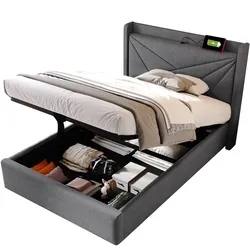 Polsterbett 90x200 mit Stauraum, USB Typ C Ladefunktion und Massivholzlatten – modernes Design und Komfort in Grau