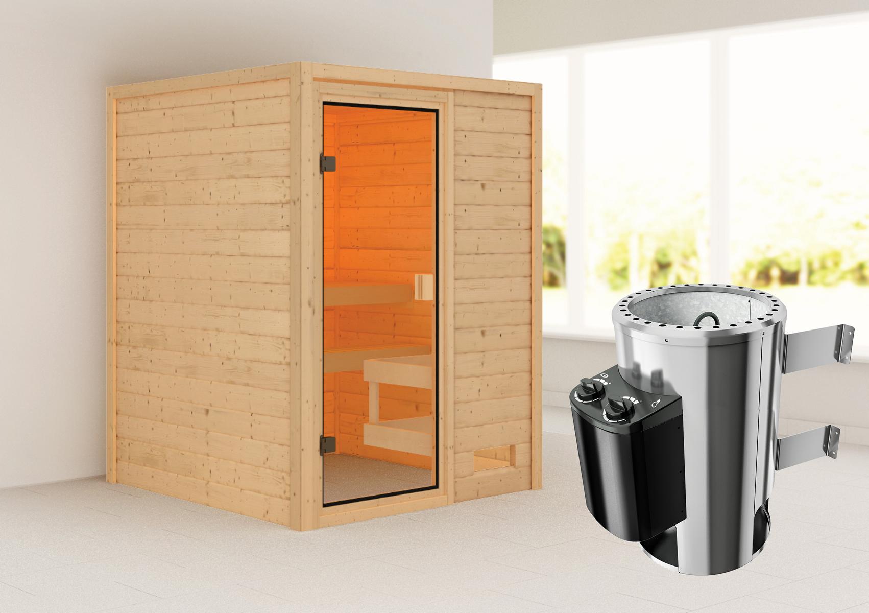 KARIBUHOLZT Sauna Sandra Front, 3,6 kW intregierte Steuerung 16880427