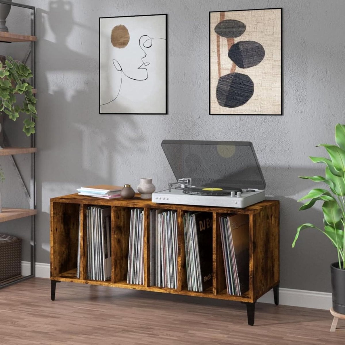 Platenkast Eiken - Muziekmeubel voor Vinyl Opslag - B/D/H: 100 x 38 x 48 cm