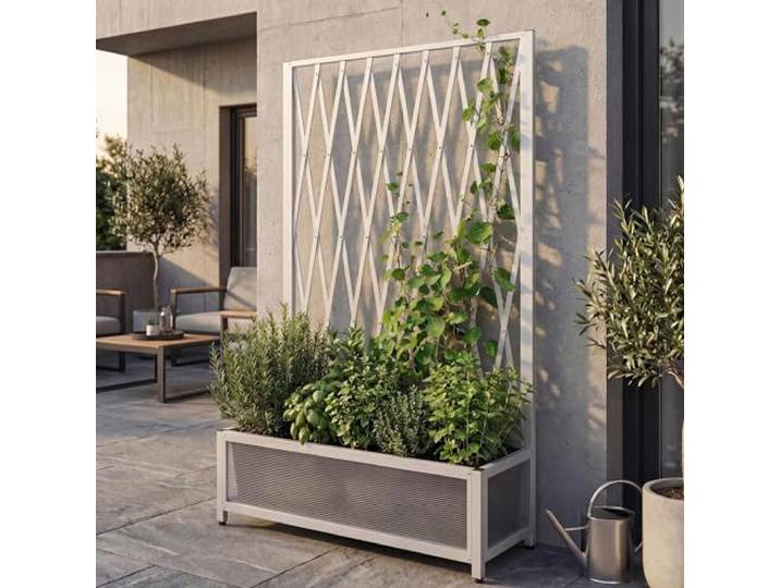 Mendler Alu-Rankgitter HWC-G21 Stahl 152x90x35cm - weiß