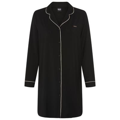 Nachthemd BOSS "Dreamline_Sleepshirt", Damen, Gr. L, N-Gr, Langarm, Web, schwarz (schwarz 001), Web, Obermaterial: 95% Modal, 5% Elasthan, gerade, Kleider Nachthemd, im Hemdblusen-Stil