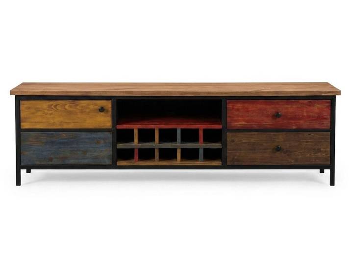 JVmoebel Lowboard TV Lowboard Holz Metall Industrial Design Vintage Bunt Schrank, Made in Europa