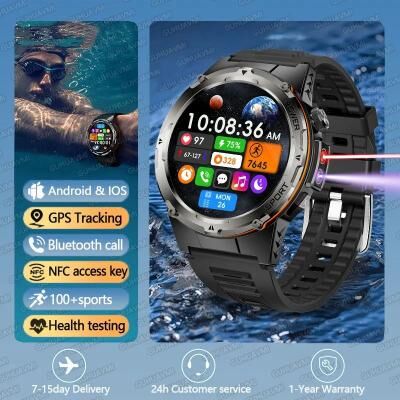 Inspired Finds Military GPS Smart Watch With 3ATM Waterproof Bluetooth Call And Rugged Outdoor Design black