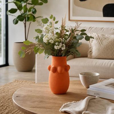 Sagebrook Home Contemporary Hobnail Rounded Terracotta Vase for Kitchen, Red & Orange