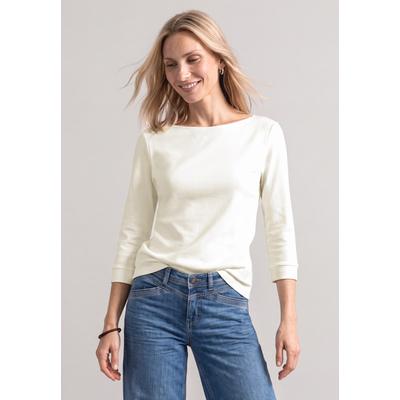 Langarmshirt STREET ONE, Damen, Gr. 38, weiß (sanftes weiß), Web, 100% Baumwolle, unifarben, comfort fit normal, U-Boot-Ausschnitt, Bündchen, Shirts Langarmshirt, mit U-Boot-Ausschnitt