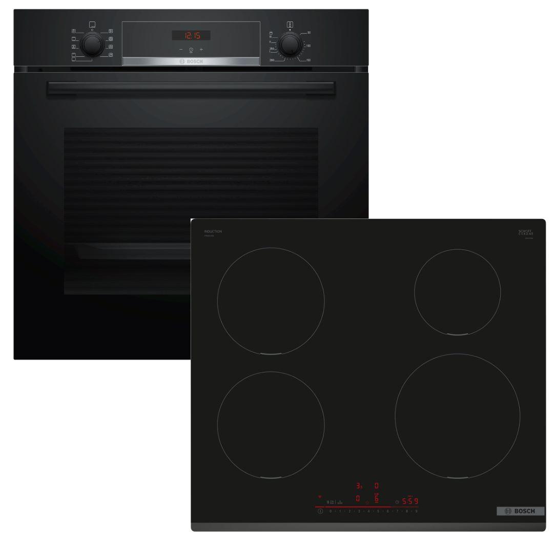 Herdset Bosch Backofen EcoClean mit Induktionskochfeld PowerBoost - autark, 60 cm