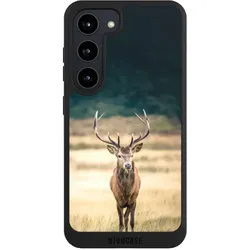 Nivocase Handyhülle für Samsung Galaxy S23 Hülle NIVOpure Case Schwarz Hirsch Wald Wiese (Samsung Galaxy S23), Smartphone Hülle, Schwarz