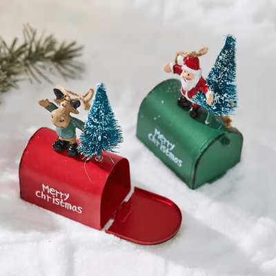 Inspire Picks Festive Wrought Iron Christmas Decorative Mailbox Ornament snowman