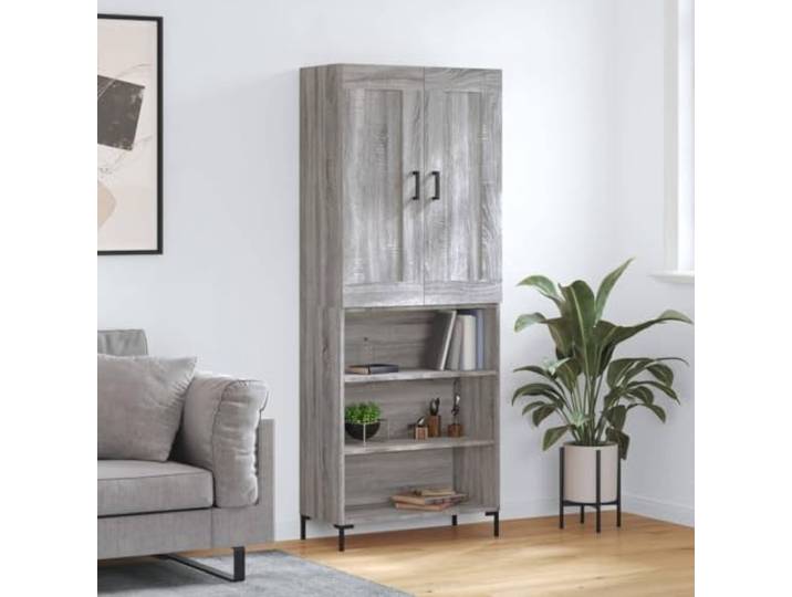 Jkghdrt Highboard Grau Sonoma 69,5x34x180 cm Holzwerkstoff Schrank Stauraumschrank, Wohnzimmer, Metallfüße, glatte Oberfläche, stabil