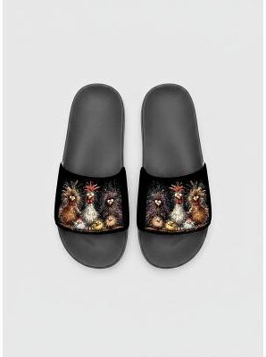 LightInthebox Women's Funny Chicken Print Slide Sandals – Comfortable Casual Slides for Summer Beachwear