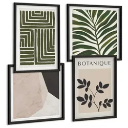 BILDER SET 4er Set - 50x50 cm & 40x60 cm Schwarzer Rahmen - Botanische Boho-Kompositionen