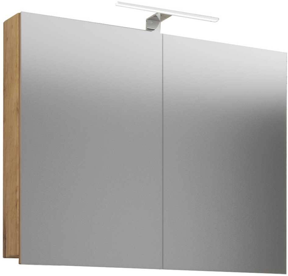 Pharao24.de Badschrank Spiegel Holzoptik in modernem Design Drehtüren