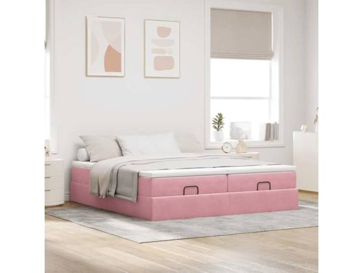 KTHLBRH Boxspringbett aus Samt, Rosa, 200 x 200 cm, mit 2 Matratzen Hydraulisches Heben, 2 Einzelbetten, Lattenrost inklusive, Tragkraft 280 kg