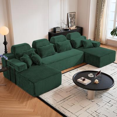 Abrihome "141"" U-Shaped Corduroy Boneless Sectional Sofa with Pillows and Chaises"