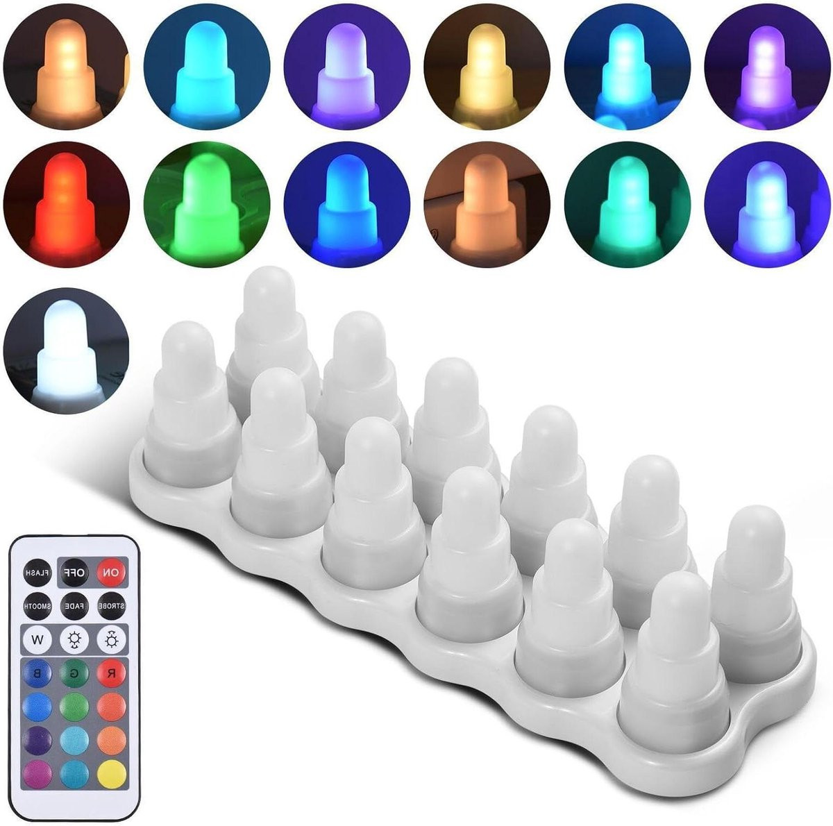 Set van 12 oplaadbare LED kaarsen met afstandsbediening en RGB kleurveranderende functie