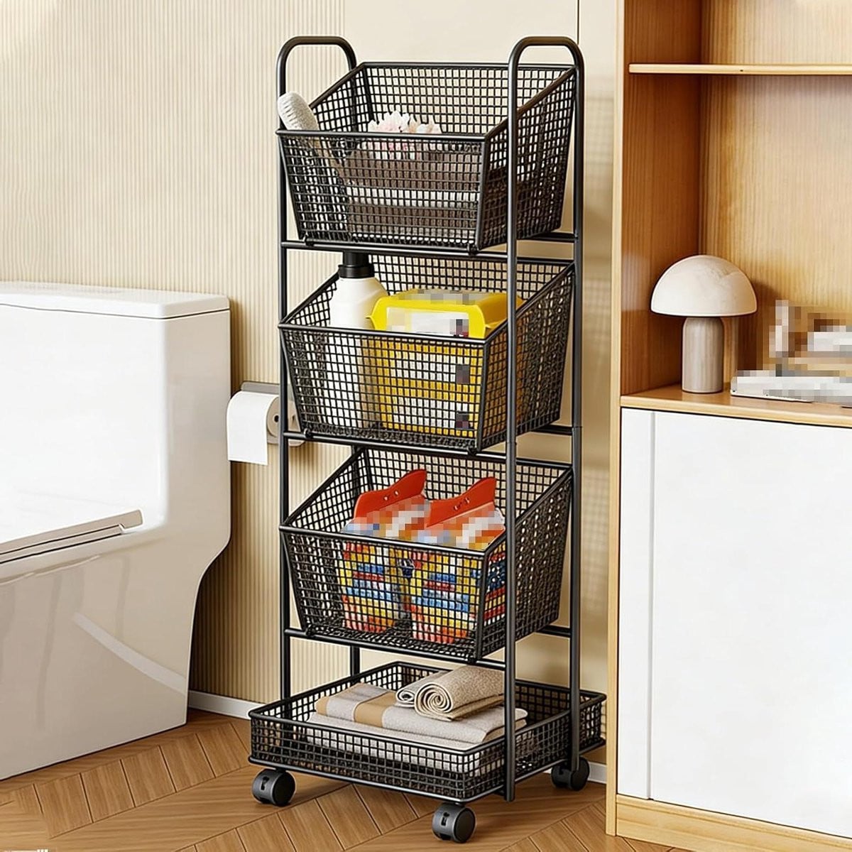 Metalen Wasmand op Wielen - Zwarte Kledingmand voor Organisatie - Hoogte: 120 cm