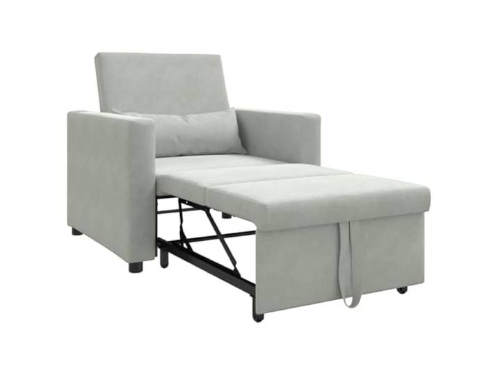 Ausziehbare Schlafcouch Einzel mit Rädern Hellgrau Samt 3-in-1 Funktion, verstellbare Rückenlehne, samtiger Stoff, pflegeleicht, Räder für Flexibilität
