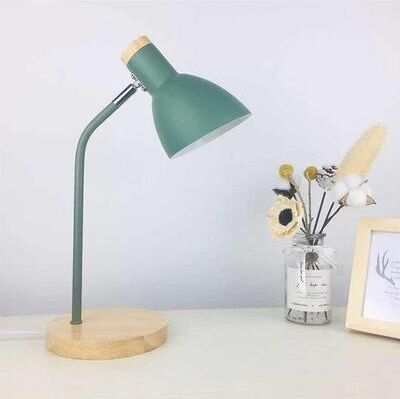 Inspired Deals Modern Wood & Metal Table Lamp With 3 Color LED Dimming, E27 Bedside Lamp For Reading & Home Decor green