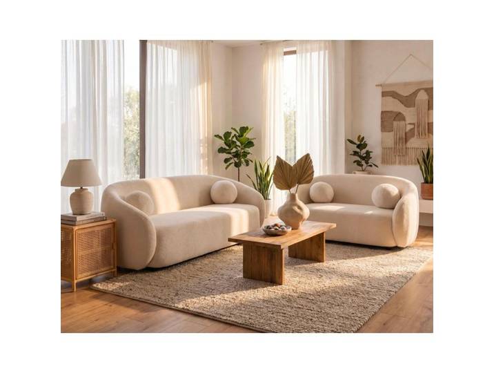 Flore - Ensemble de canapés droits 2+3 places tissu bouclette - Beige