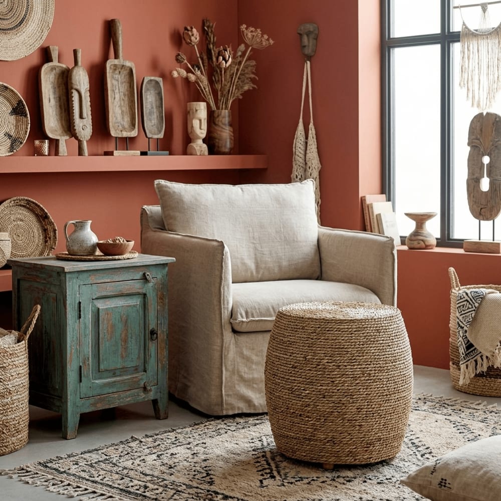 NIYLO Banquette en chanvre et corde marron 45x45x52 cm Marron 45x52x45cm