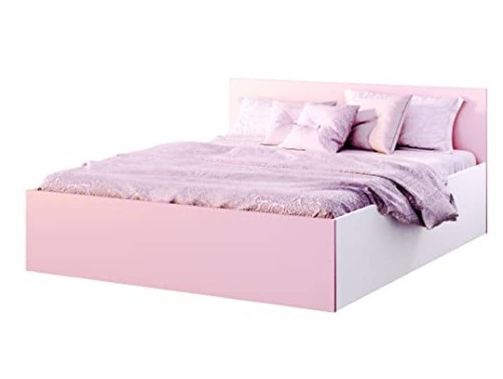 FurnitureByJDM Bett 120x200 mit Stauraum – Doppelbett Stauraum – Doppelbett mit Bettkasten und aufklappbarem Lattenrost – Modernes Stauraumbett mit Liftfunktion (Weiß / Rosa)