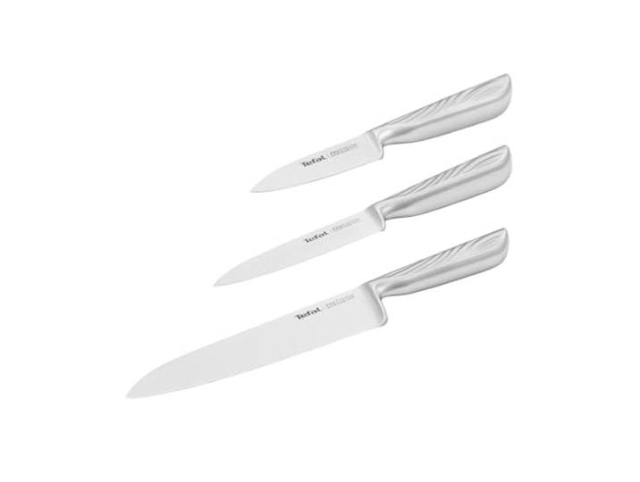 Tefal Precision 3-tlg. Messer-Set, Kochmesser 15 cm, Universalmesser 12 cm, Schälmesser 9 cm, schärfste Messer, 22°-Klingenwinkel, Eishärtungstechnologie, Wellenmuster, Edelstahl, K289S334