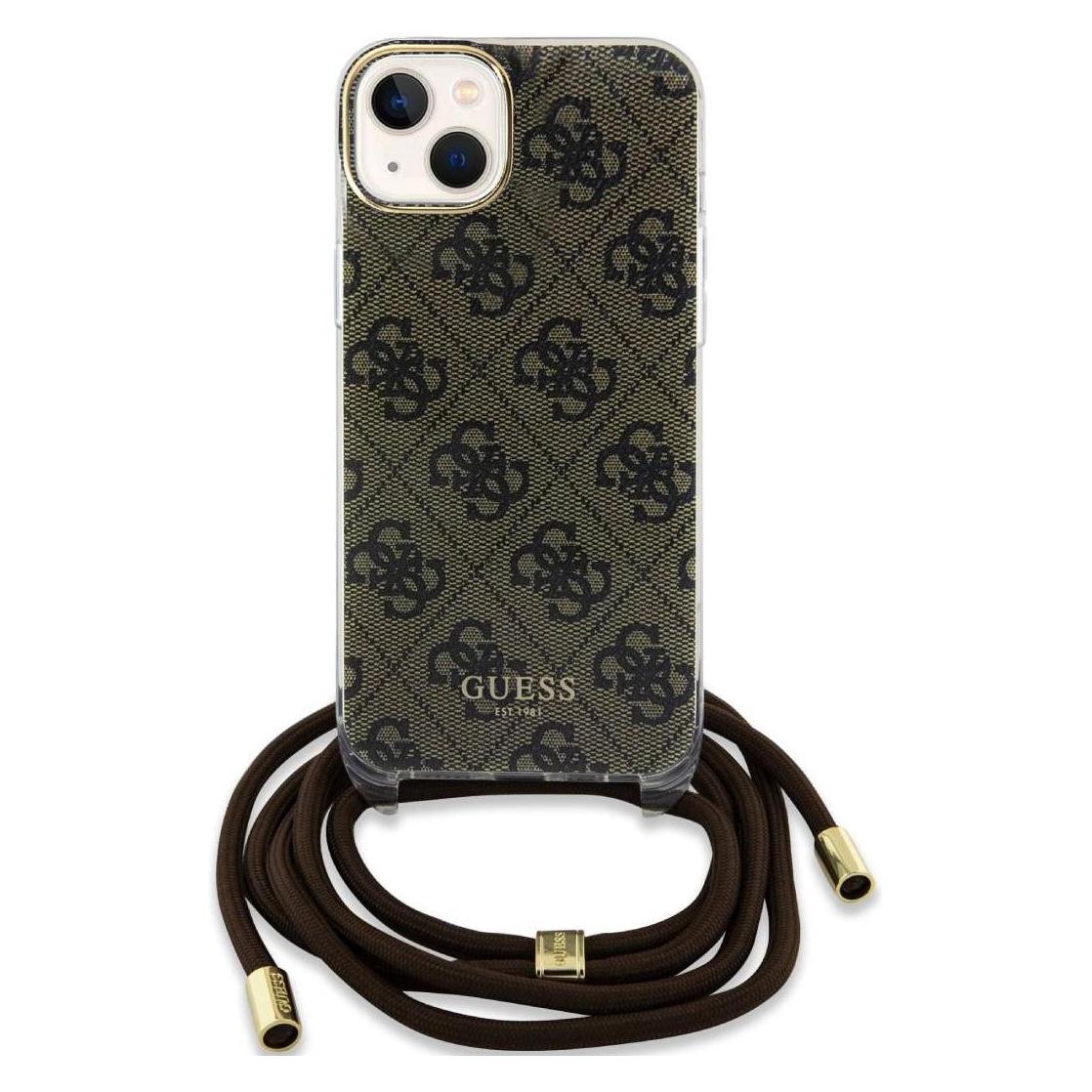 Guess IML 4G Crossbody Case für Apple iPhone 15 - brown (Apple iPhone 13, Apple iPhone 14, Apple iPhone 15) (GUHCP15SH4STW)
