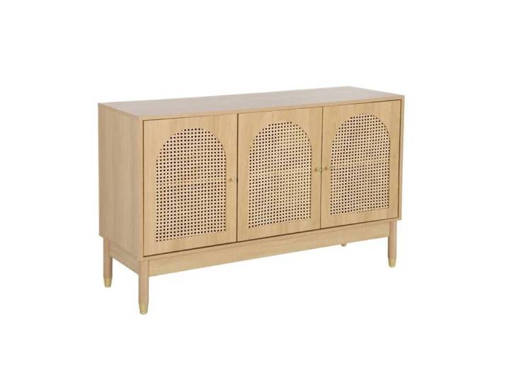 Buffet décor bois et cannage 3 portes teinte naturelle - Judith