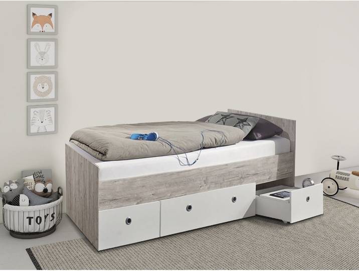 Stauraumbett ARTHUR BERNDT Jugendbett »Bente« , weiß (eiche sand nachbildung, weiß), B:98cm H:70cm L:204cm, Betten, Stauraumbett, Jugendbett inkl. Rollkästen