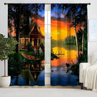 2 Paneele Waldhaus-Vorhang, Verdunkelungsvorhang für Wohnzimmer, Schlafzimmer, Küche, Fensterbehandlungen, wärmeisolierte Raumverdunkelung