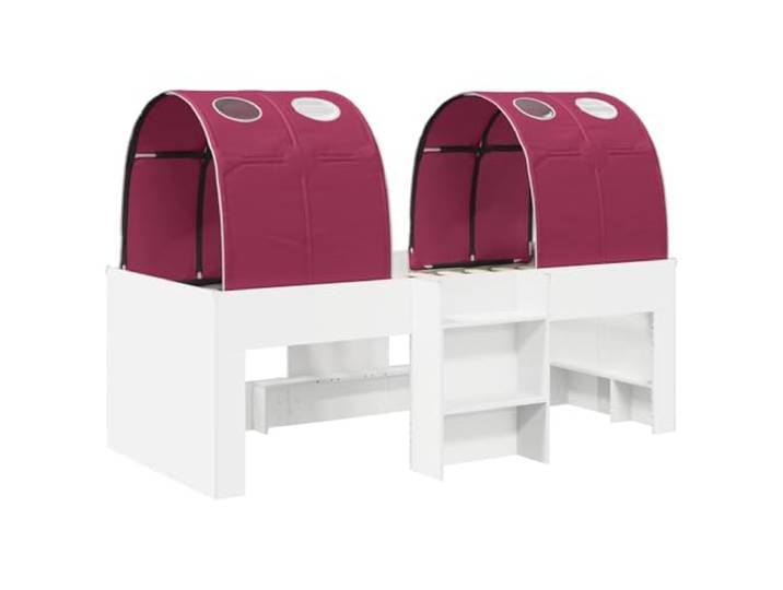 KTHLBRH Bett mit 3 Teilen Weiß Rot Holz Minimalistisches Design, moderner Rahmen, sauberes Kinderzimmer
