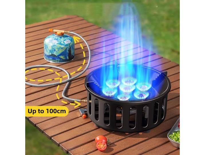 Réchaud de Camping à 7 cœurs, haute puissance, feu fort, brûleur à gaz touristique Portable, coupe-vent, allumage électronique, équipement de Camping