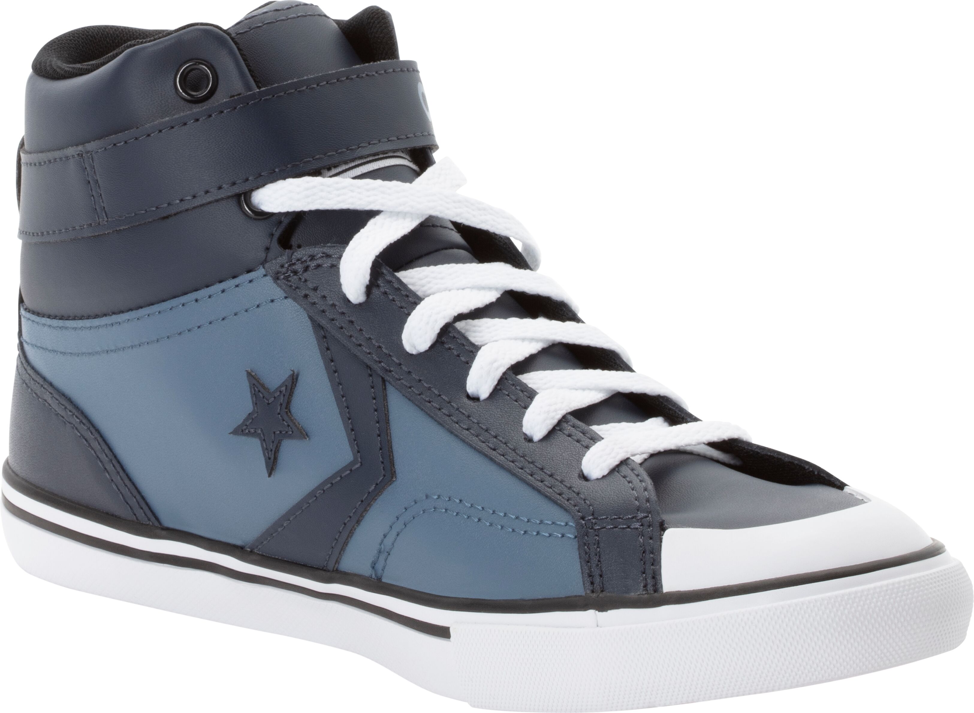 Sneaker CONVERSE "PRO BLAZE STRAP", Jungen, Gr. 38,5, blau (midnight pass, lakeside blau), Leder, Schuhe Sneaker midnight pass, lakeside blau 38,5