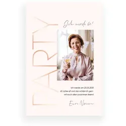 Einladung 60. Geburtstag in Rosa mit eigenen Fotos gestalten im Design "Einladungskarte 60. Geburtstag: Edle Party mit Foto in Rosa" - Musterkarte - Karten einfach online bei wunderkarten gestalten...