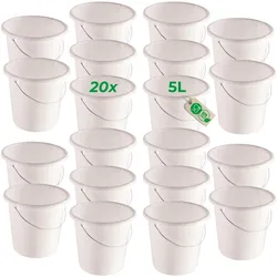 Novaliv 20 Stück Eimer 5L Weiss mit Masseinteilung - Putzeimer 5 Liter ⌀ 22,5 cm Praktischer, Reinigungsutensil, Weiss