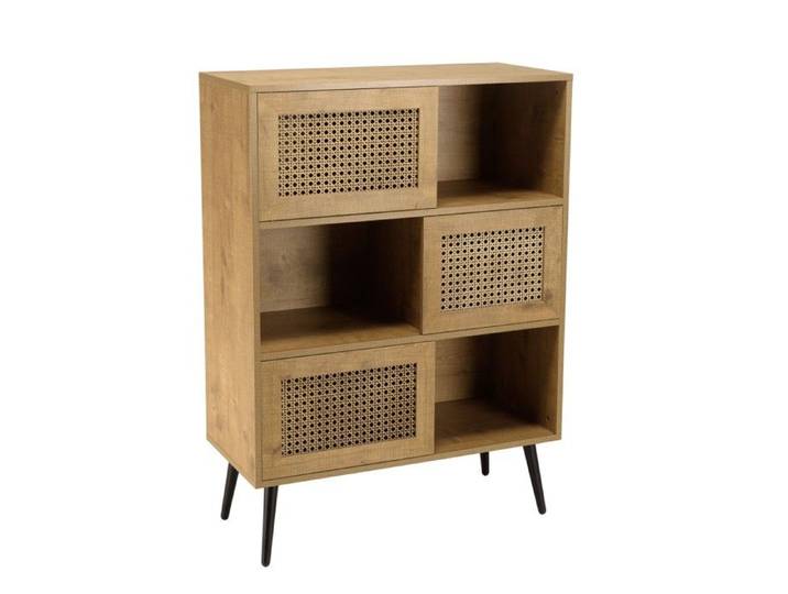 MACABANE CHARLIE - Buffet bois 3 niches 3 portes effet cannage marron