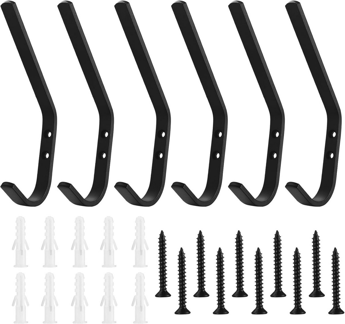 Zwarte Matte Garderobehaken - Set van 6 Handdoekhaken voor Kleding en Accessoires