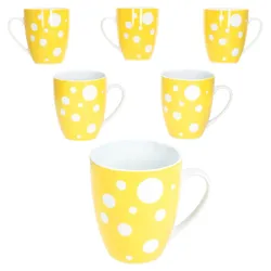 Pula gelb 6er Set Kaffeebecher 300ml Porzellan-Tasse 6 Pers. Punkte Tee Kakao